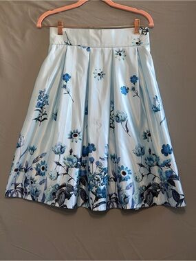 Glare Womens A-line Floral Pin Up Skirt Size M Blue Pleated Church Swing Dance